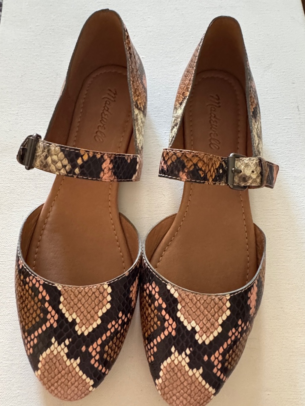 Madewell Brown & Tan Snake-Print Mary Jane Flats